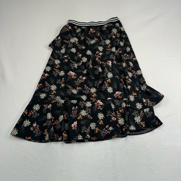 Rococo Pull On Floral Layered Midi Skirt Womens Size Large Black - Picture 2 of 8